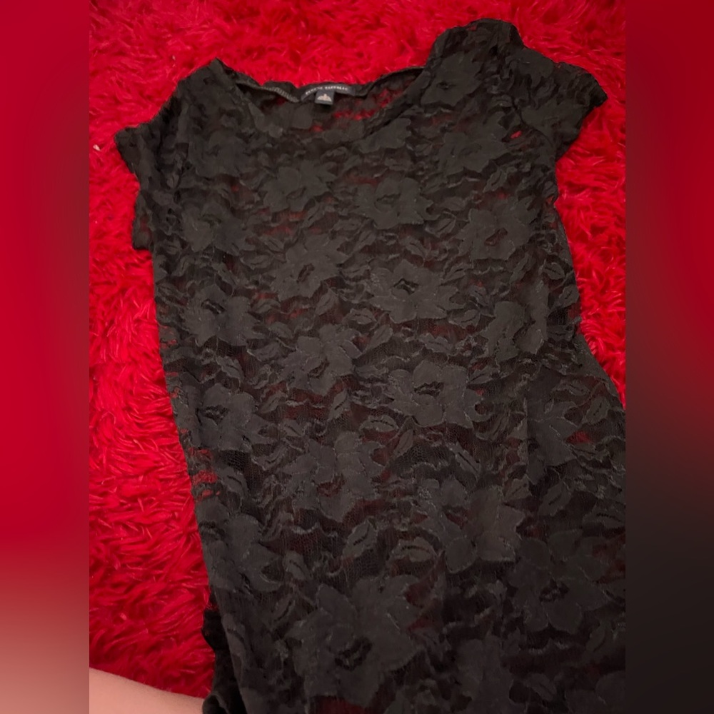 Rose/flower see through black shirt